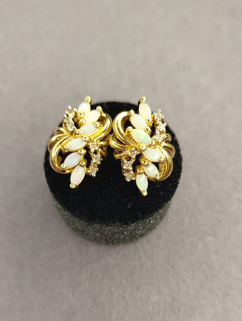 Gold-Tone Opal Leaf Clip-On Earrings - Women's Fashion Jewelry